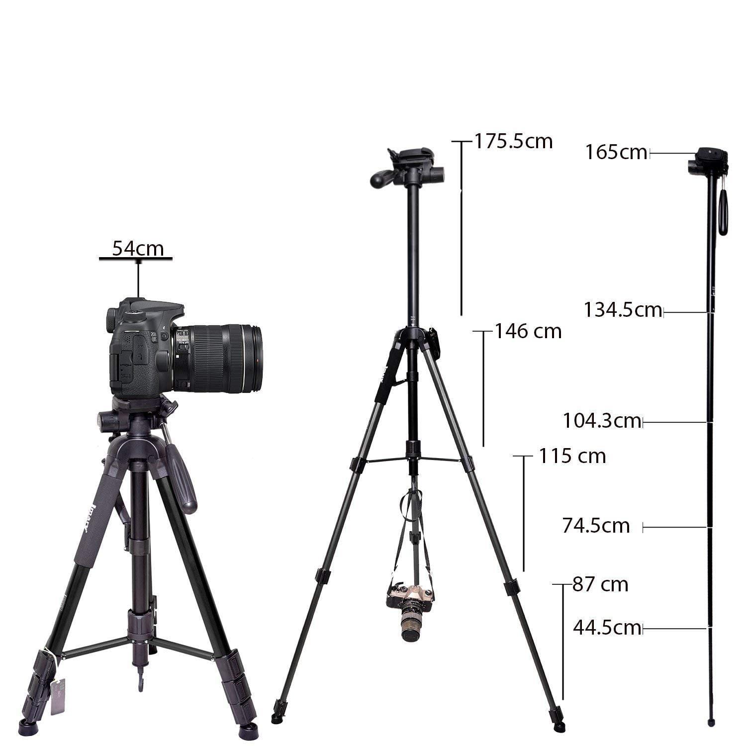 Jmary 2264 Upto 6Ft Height Professional Aluminium Tripod, Monopod For All Dslr Cameras (Black) - image 5