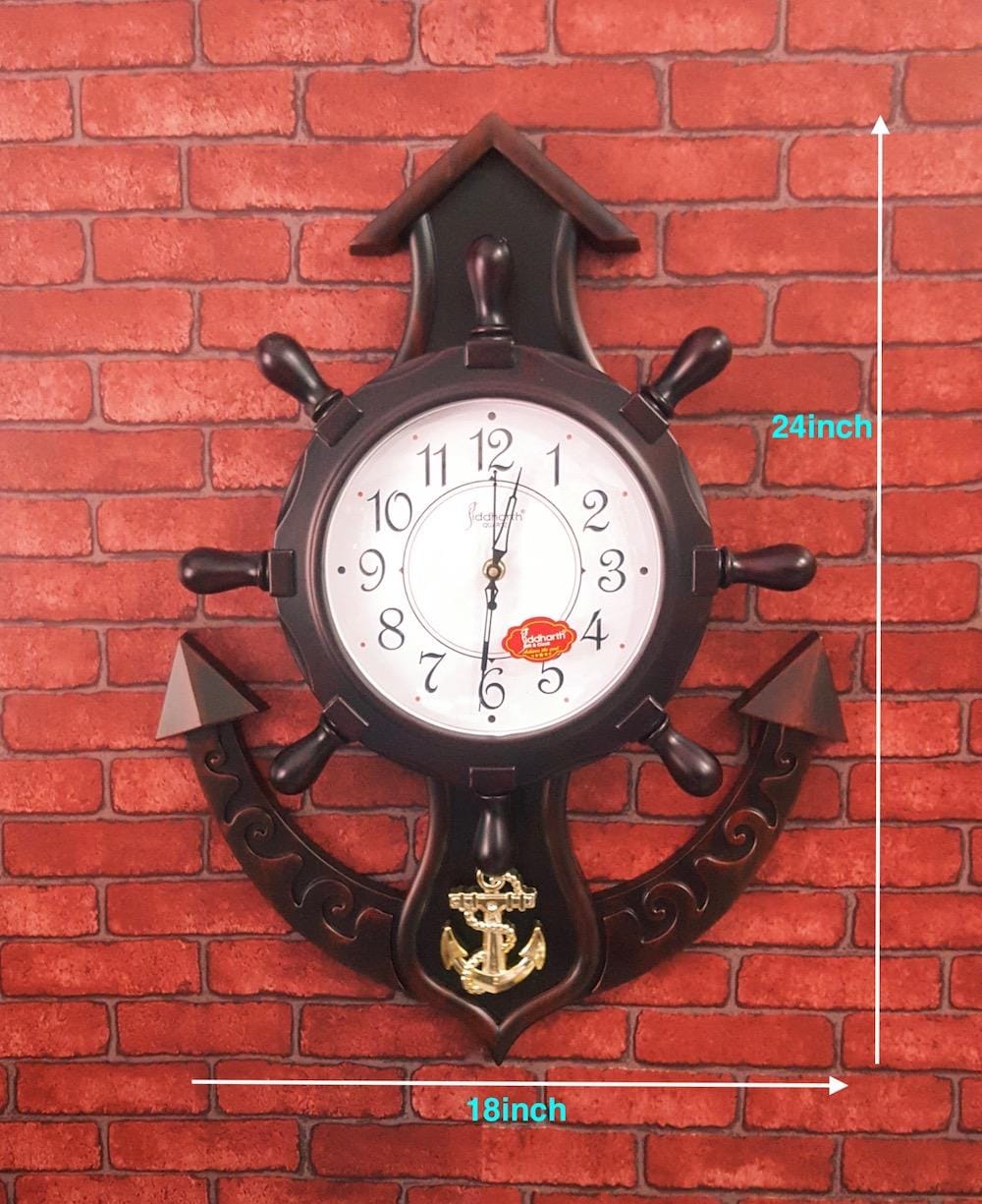 Ship Wheel Pendulum Wall Clocks For Home Bedroom And Living Room Decoration ( Dark Brown ) - image 1