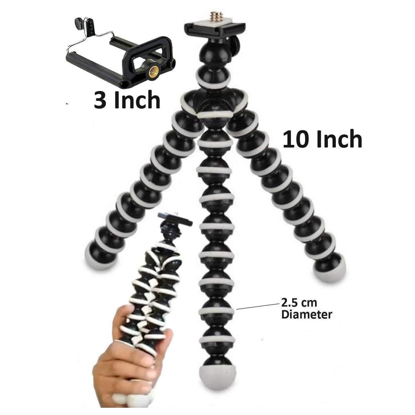 Gorilla Medium 10Inch Tripod For Phone/Dslr Camera With Mobile Holder (Black And White) - image 2