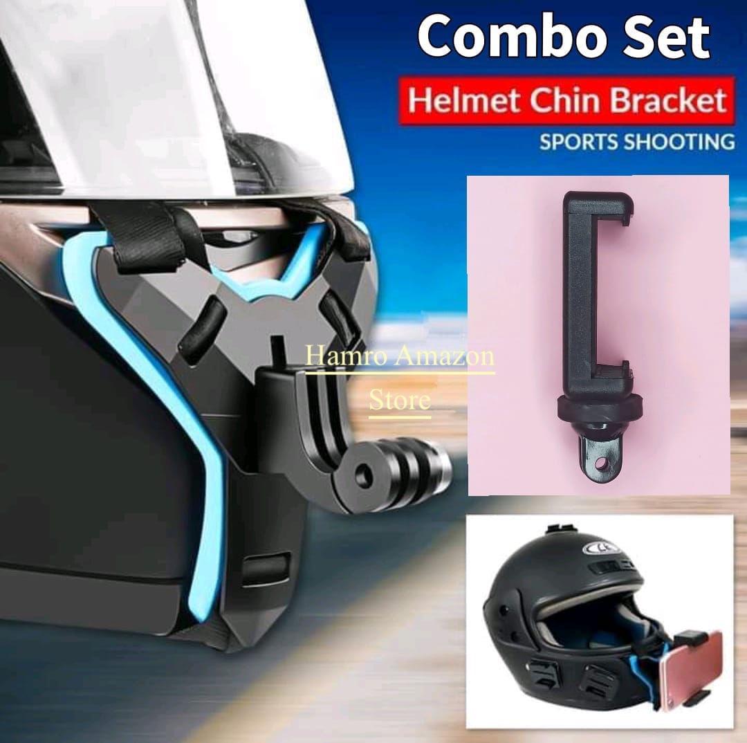 Motorcycle Helmet Chin Mount Strap With Mobile Holder ( 3 in 1 Set ) - image 1