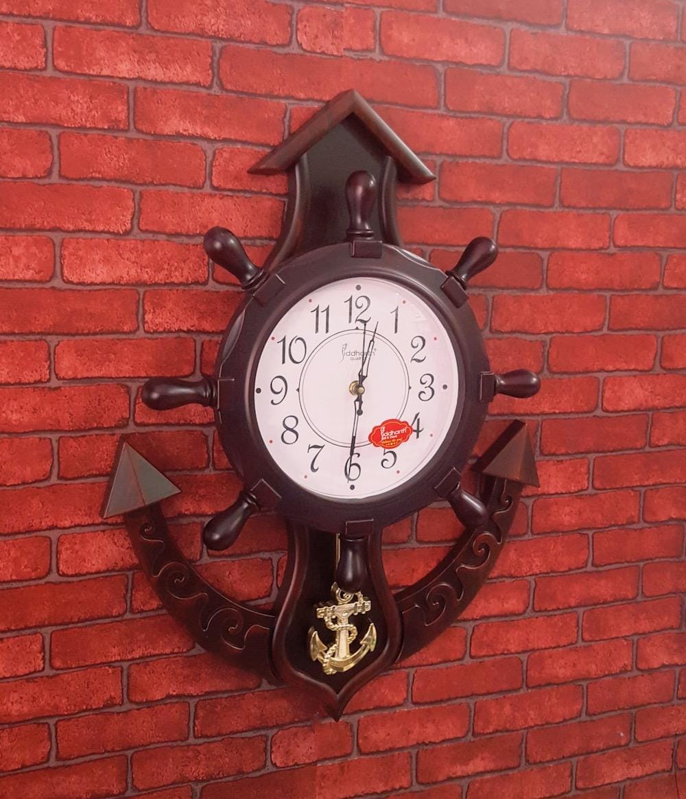 Ship Wheel Pendulum Wall Clocks For Home Bedroom And Living Room Decoration ( Dark Brown ) - image 2