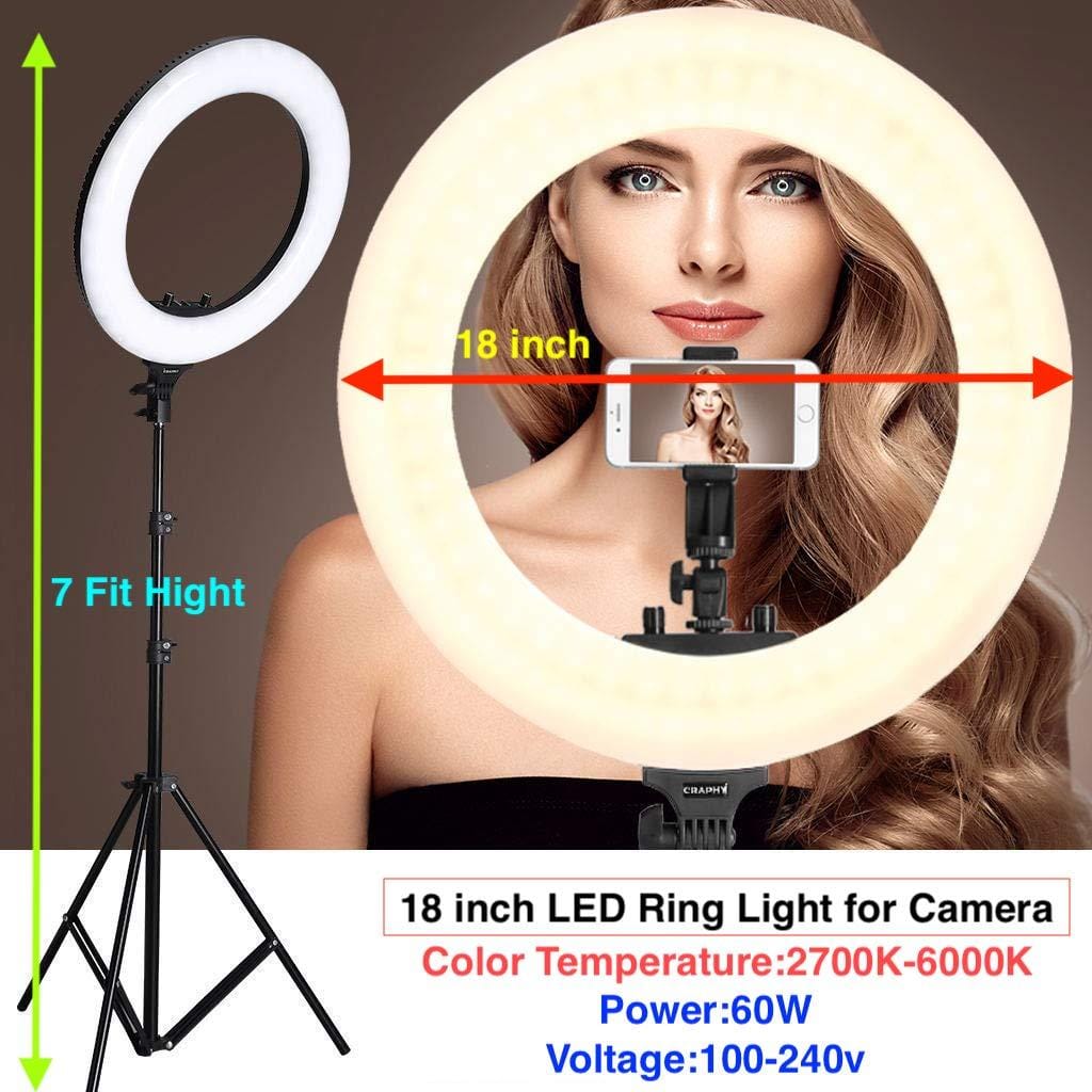18 Inch Outer 55W 6000K Dimmable Led Ring Light With 7 Fit Tripod Stand, Cell Phone Holder For Live Stream, Makeup, Facebook, Youtube, Instagram,Tiktok, Twitter - image 3