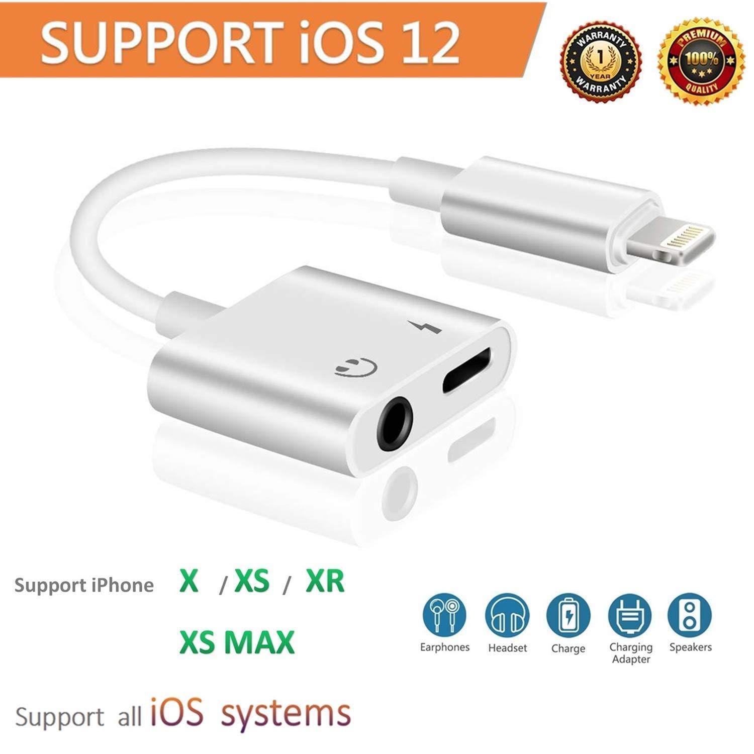 Headphone Jack Adapter Dongle Xs/Xs Max/Xr/ 8/8 Plus/X (10) / 7/7 Plus Adapter To 3.5Mm Jack Converter Car Charge Accessories Cables & Audio Connector 2 In 1 Earphone Splitter Adaptor - image 4