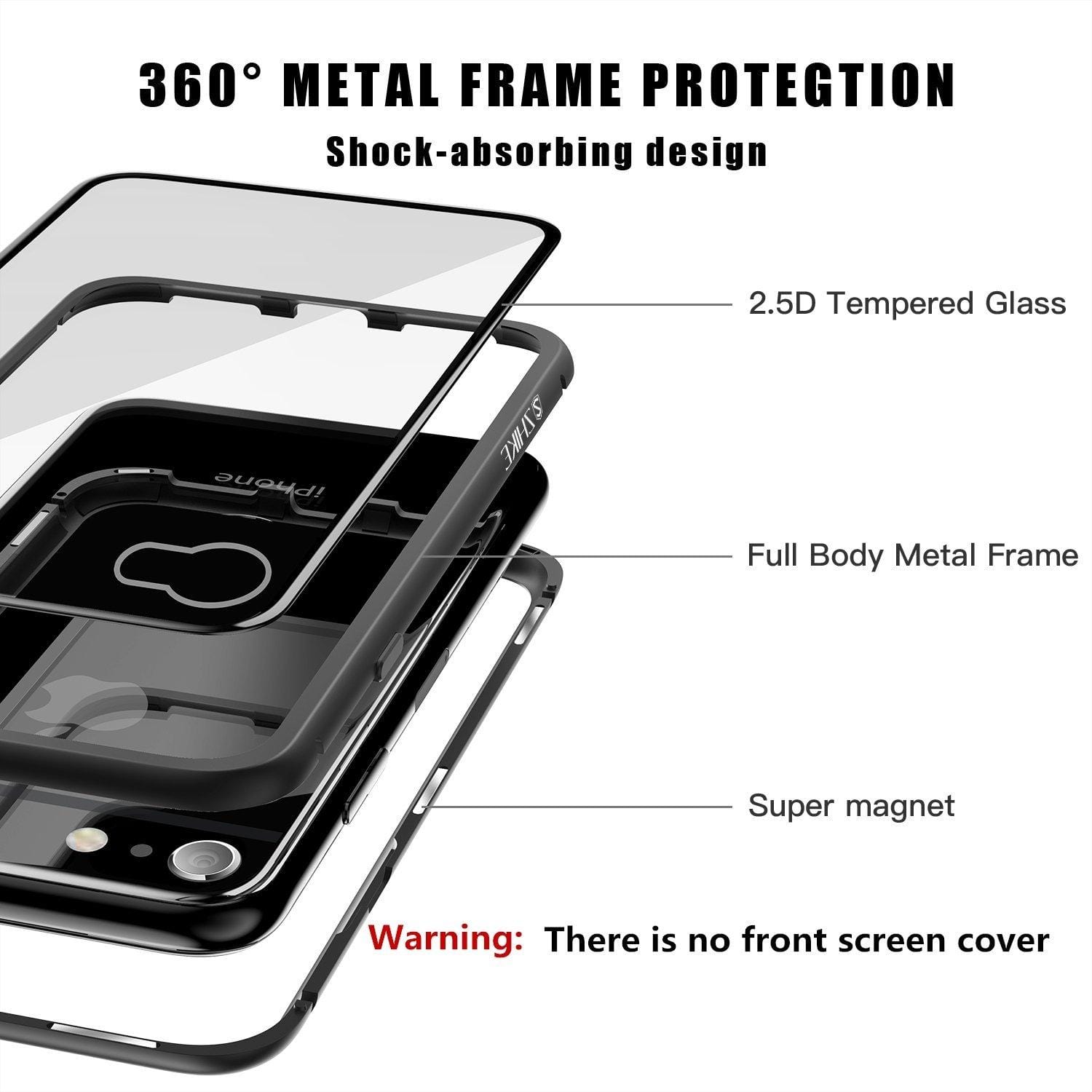 iPhone 8/7 Case, Magnetic Case Metal Frame Tempered Glass Back with Built-in Magnet Cover for Apple iPhone 7/8 (Clear Black) - image 3