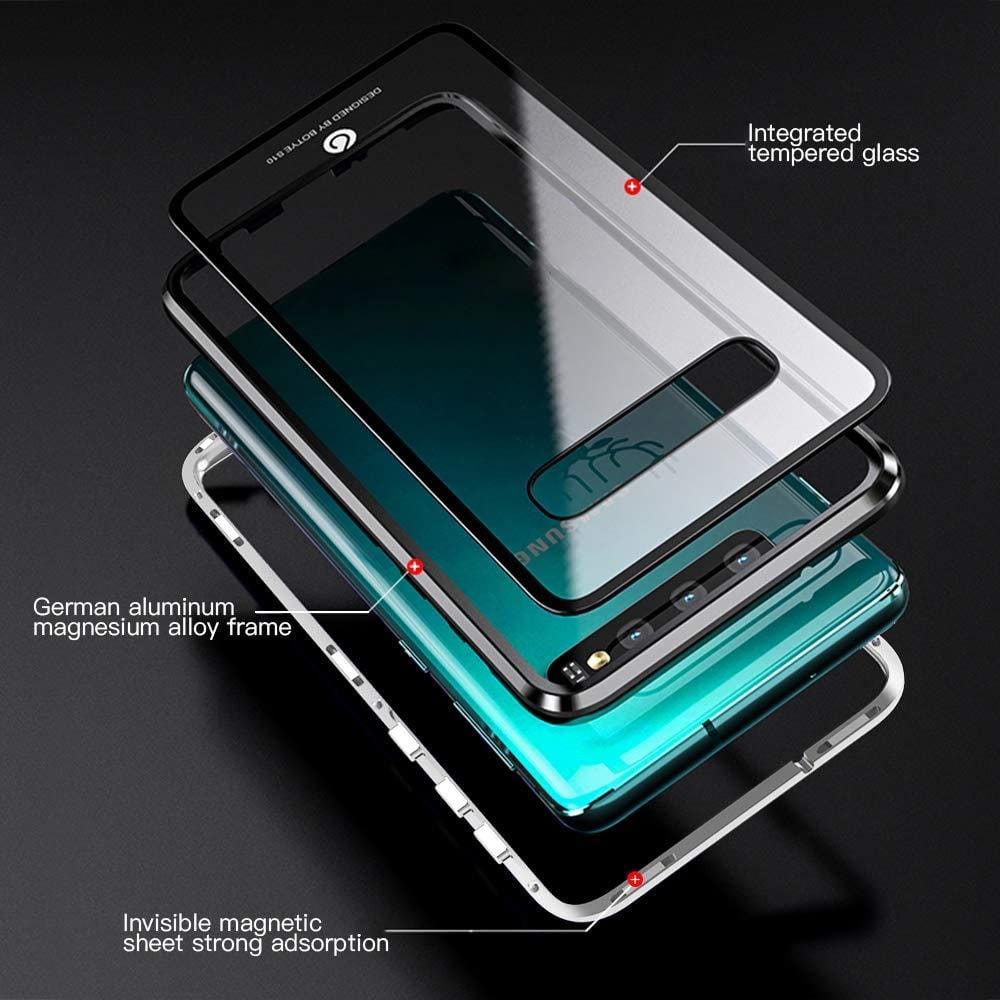 Samsung S9 Magnetic Ultra-thin Magnets Metal Frame Transparent Tempered Glass Back and 360 Degrees Fully Protective Cover,Black - image 2