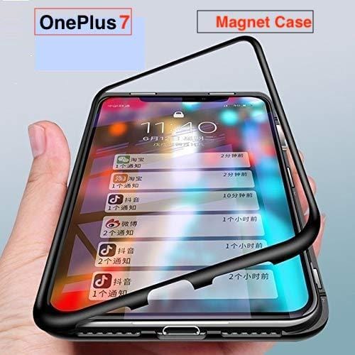 Slim Magnetic Case with 360 Degree Metal Frame and Tempered Glass Back side Cover ( One-plus 7 ) - image 1