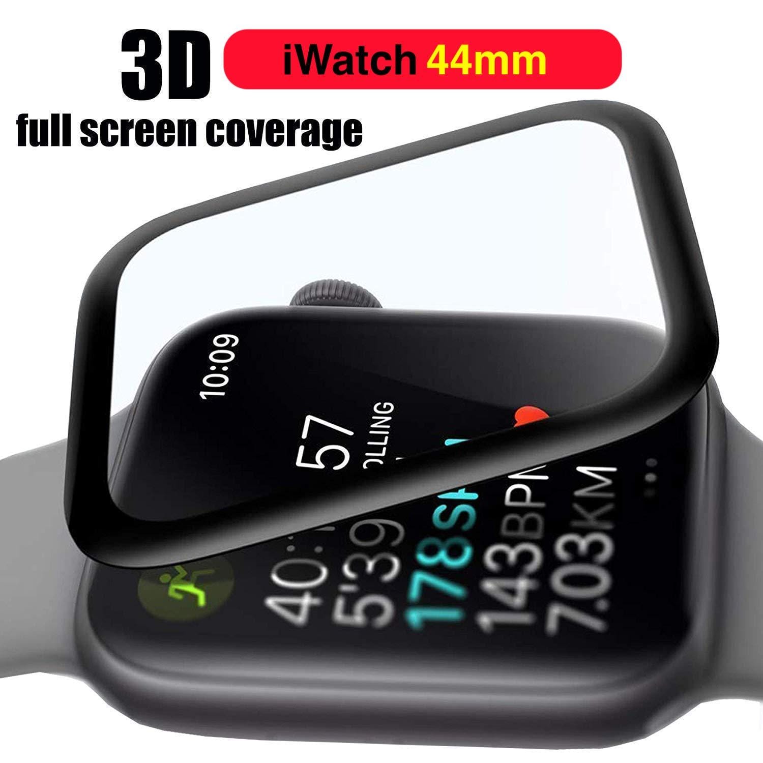 9H HD tempered glass 3D Curved Edges Full Coverage Screen Protector Tempered Glass Film for iWatch Series 44mm, Black - image 1