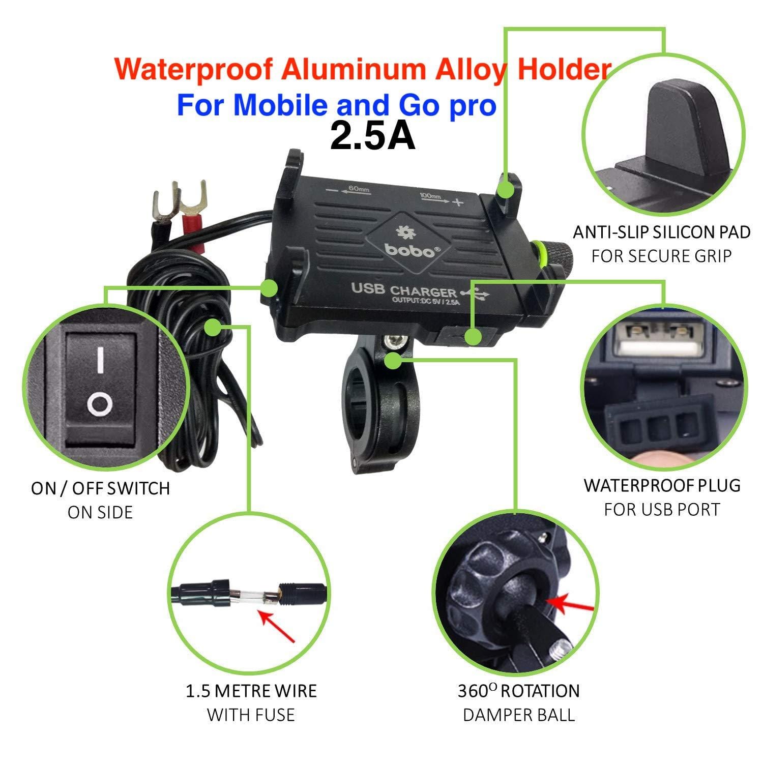 Phone And Go Pro Holder With Usb Charger 12-24V And 2.5A Motorbike Bracket Waterproof And Aluminum - image 1