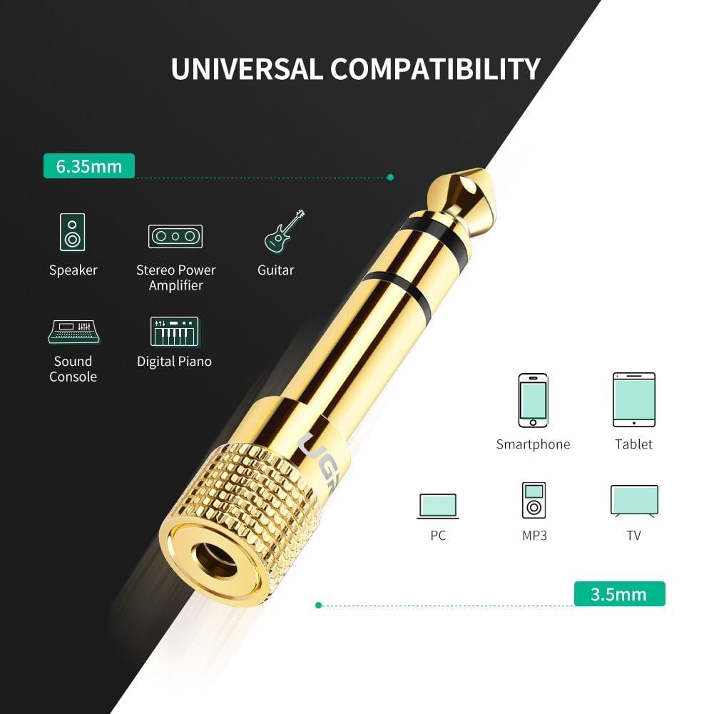 3.5mm to 6.35mm Gold-Plated Headphone Adapter for Stereo Audio, Durable Brass Copper - image 3