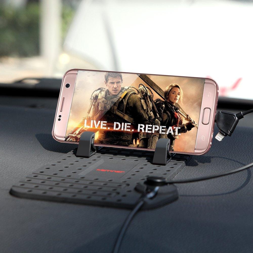 Phone Holders Car Non-slip Dash Mat Phone Cradle Silicone Dashboard Pad Phone Holder with 3 in1 Charging Cables For iPhone And Android C Type - image 2