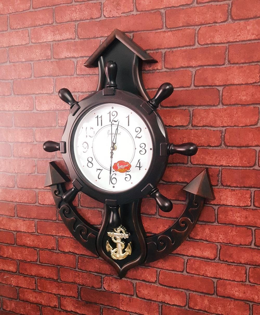 Ship Wheel Pendulum Wall Clocks For Home Bedroom And Living Room Decoration ( Dark Brown ) - image 3