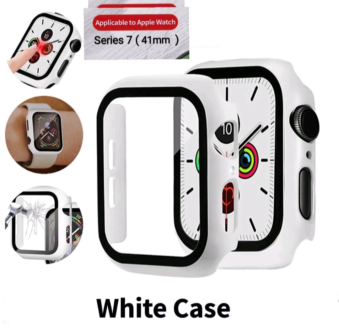 Apple Watch Series 7 41mm with Tempered Glass Screen Protector, 360 Full Hard Case ( White ) - image 1