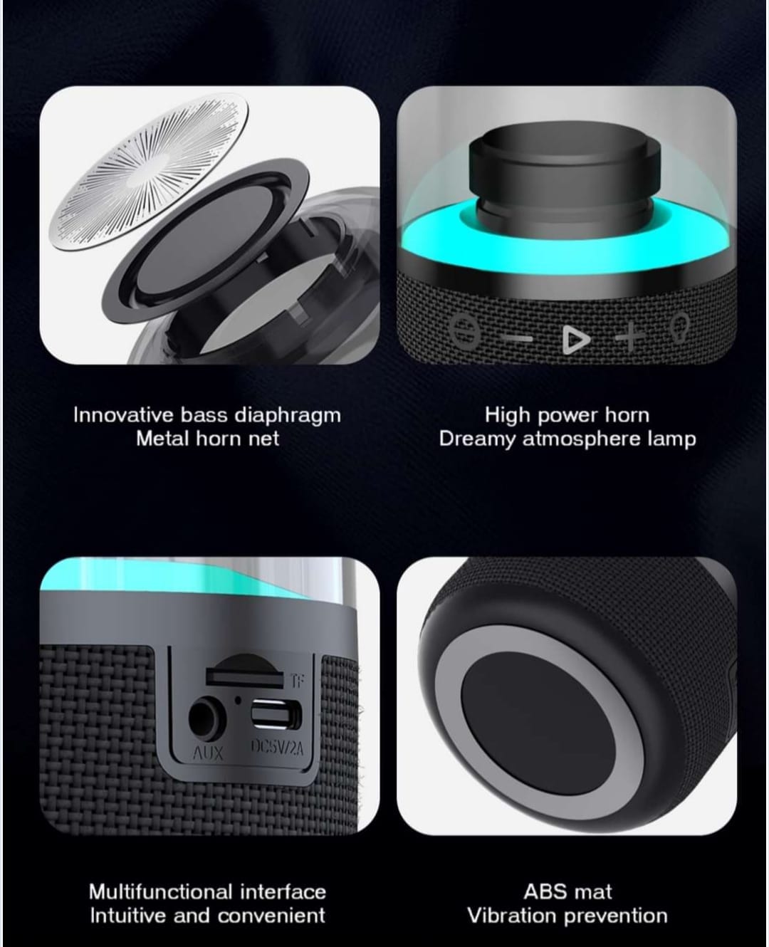 Thao f10 1200mAh Portable Bluetooth Speaker Colorful Glass 360 Surround Sound 8W - image 3