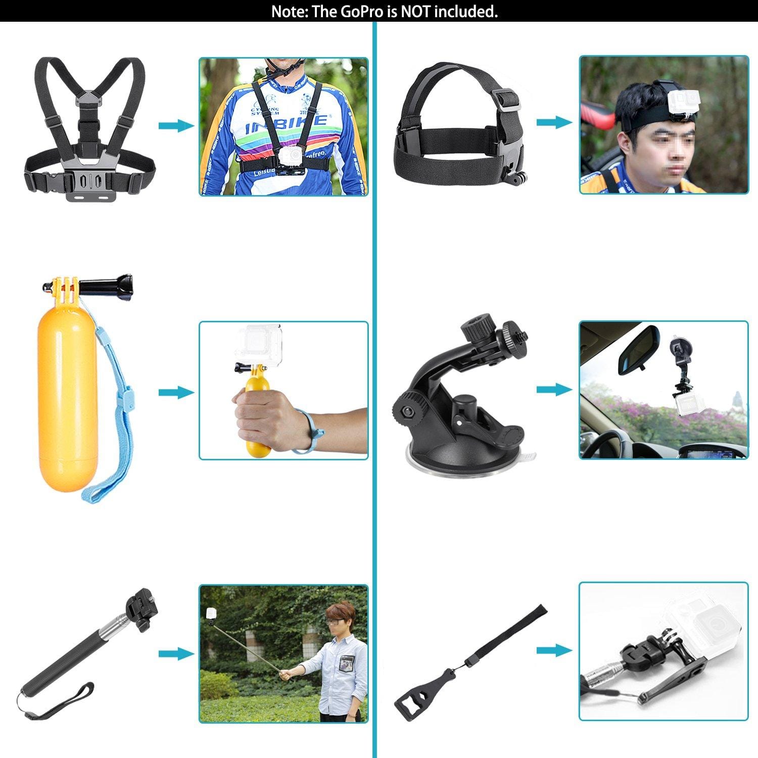 8-In-1 Action Camera Accessory Kit Set For Gopro Hero 1/2/3/3+/4/5/6/7, Hero 4/5 Session, Sj4000/5000 Sports Camera - image 3