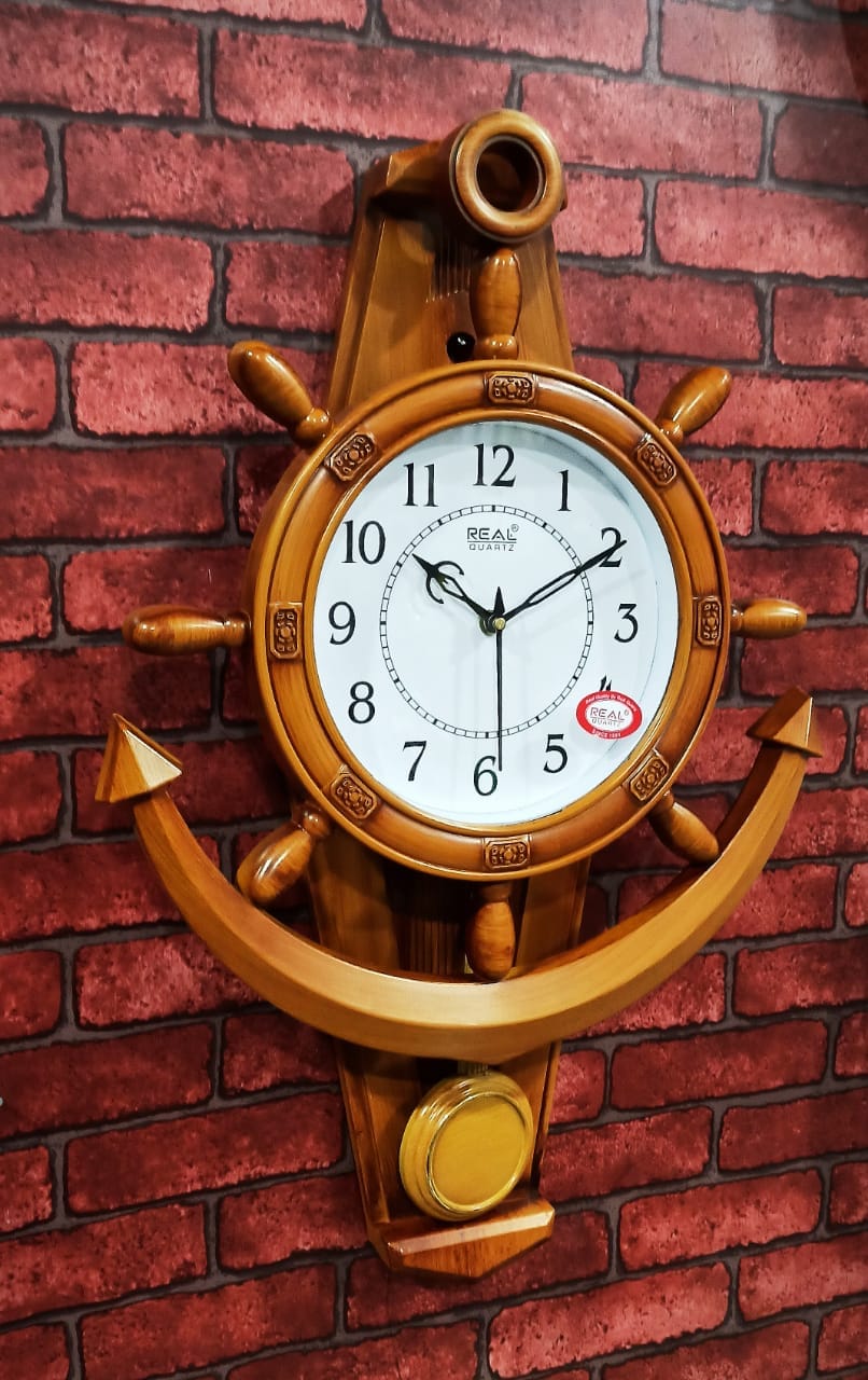 Anchor and Steering Shaped Real Quartz Pendulum Plastic Frame Wall Clock - image 3