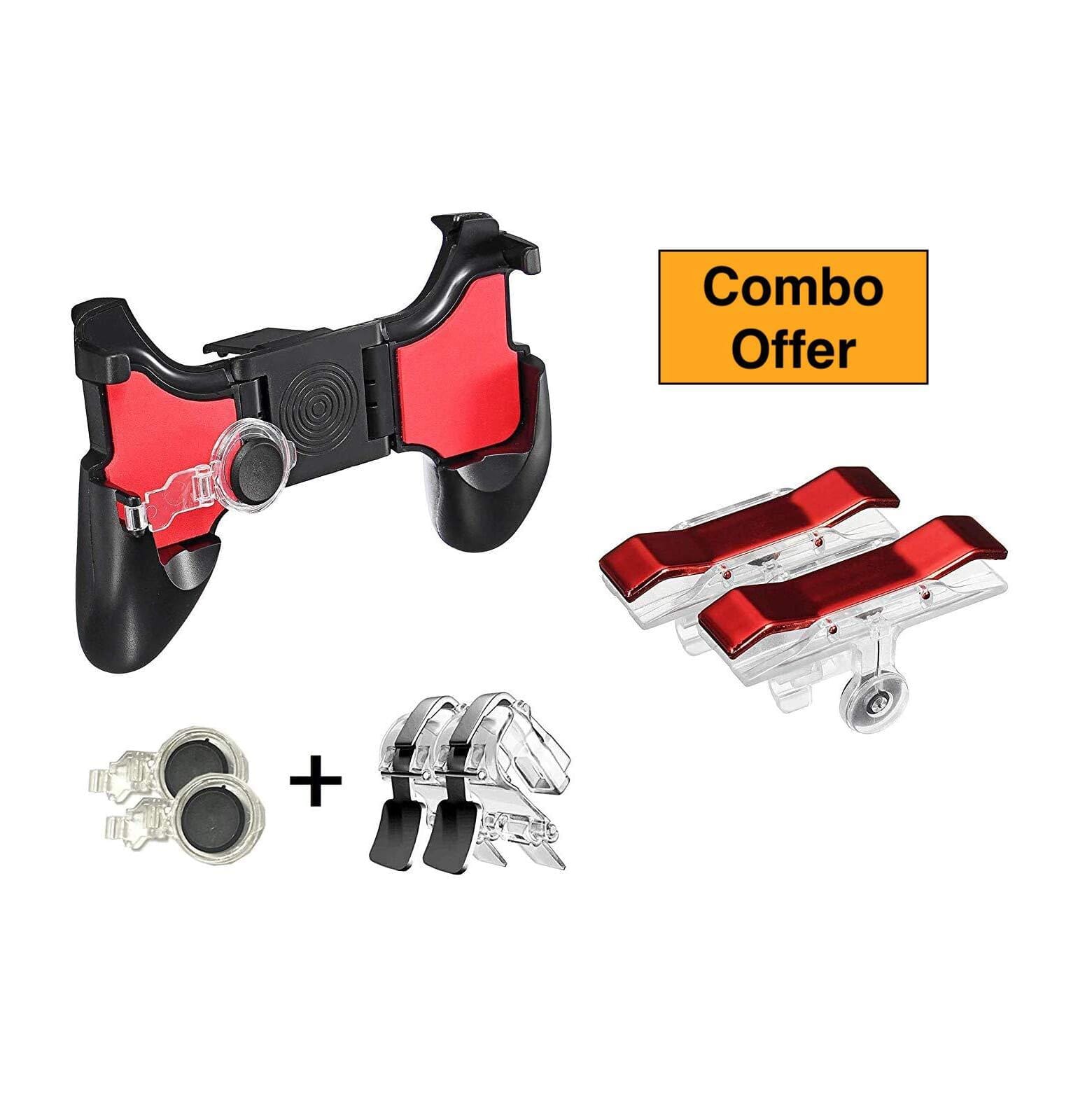 Combo of 5 in 1 Gamepad Set for PUBG Games (1 Game Handle + 2 L/R Metal Trigger + 2 Thumb Control) with White Red Pub G - image 1