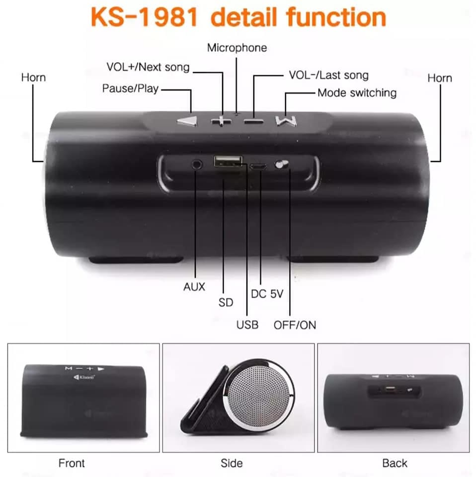 Kisonli KS-1981 Portable 1200mAh High Power Mobile Phone Stand Wireless Music BT Mini Speaker FM - image 4