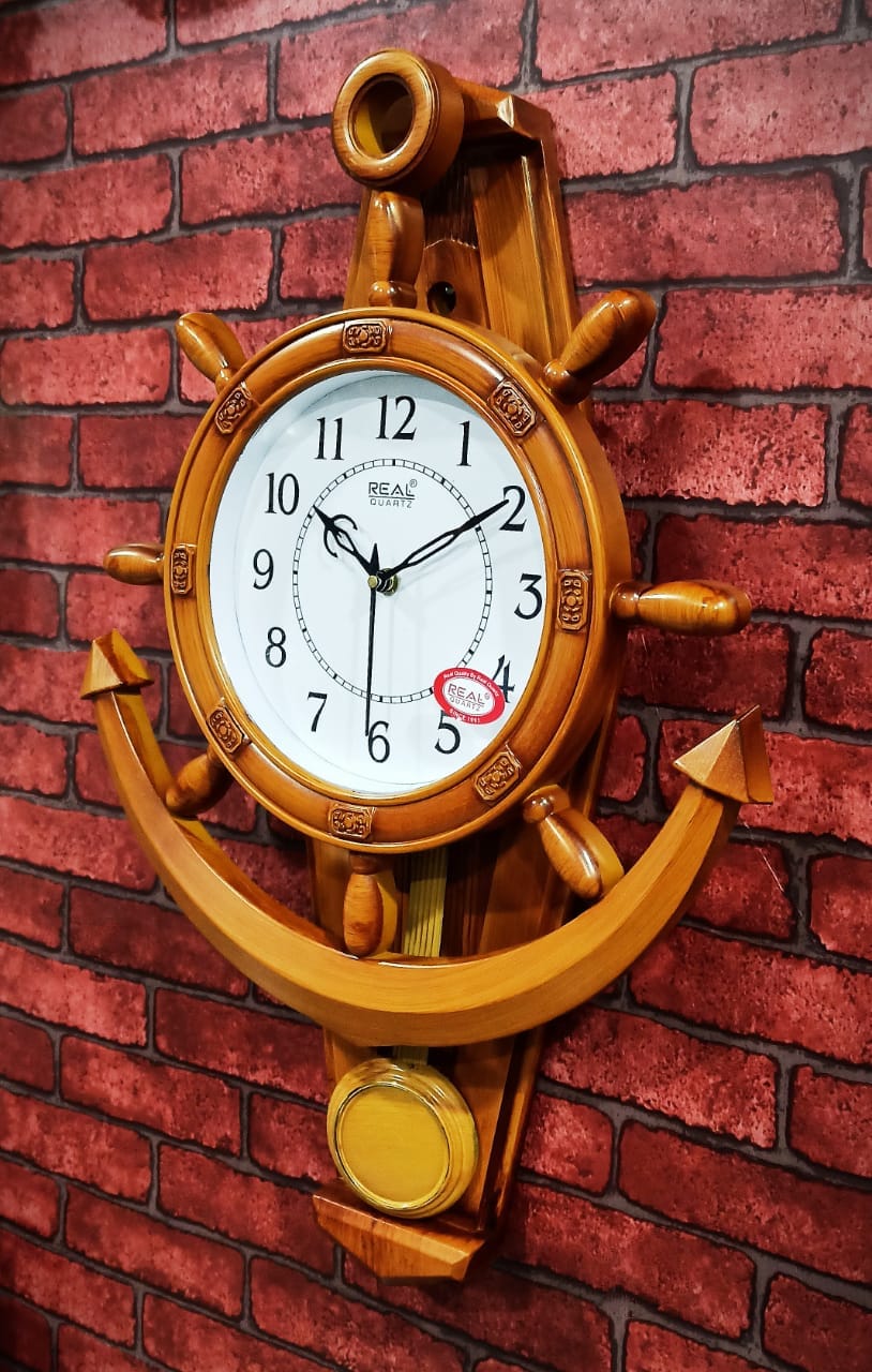Anchor and Steering Shaped Real Quartz Pendulum Plastic Frame Wall Clock - image 4