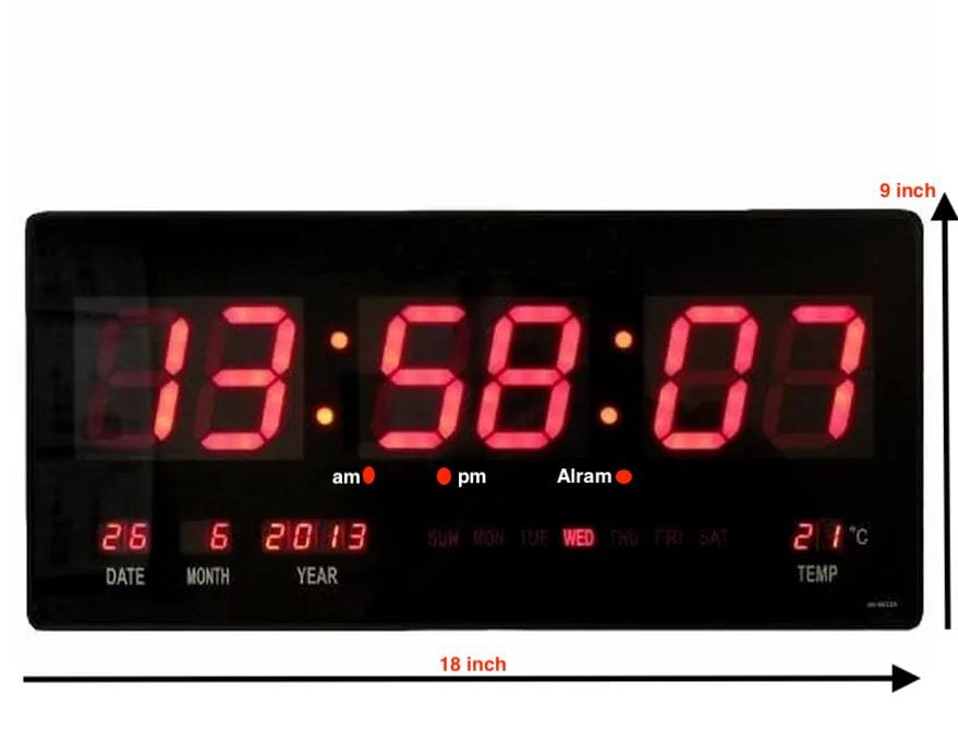 Large Digital Display Led Wall Clock With Date And Temperature (Red Light) - image 1