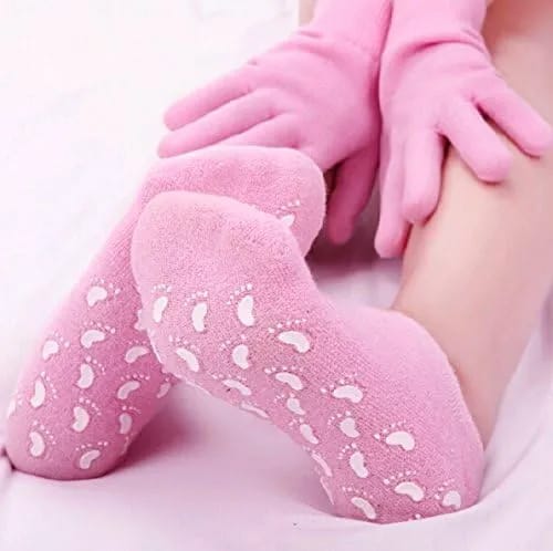 Spa Gel Socks and Gloves Set Moisturizing Silicon Gel Combo For Hands Feet; Skin Whitening Care Beauty Spa Treatment Hydrating Cool Soft Cotton Booties & Gloves for Dry Hard Crack Skin - image 3