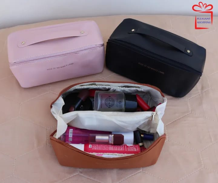 Women's Large Capacity Cosmetic Bag, Portable Travel Make Up Bag, Waterproof Leather Organiser, Multifunctional Toiletry Bag, Cosmetic Bag with Dividers and Handle, Waterproof - image 2