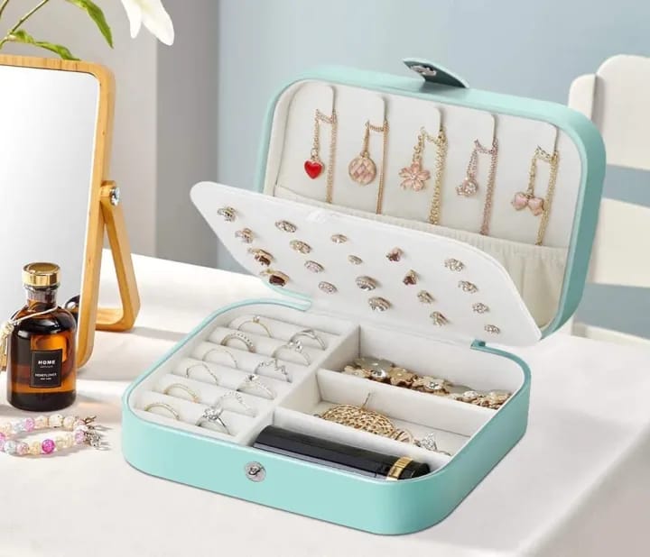 Travel Jewelry Box, Small Jewelry Organizer Boxes for Women Girls, 2 Layer Travel Jewlery Case, PU Leather Mini Portable Jewerly Storage Display Holder for Earrings, Ring, Necklaces, Bracelets - image 2