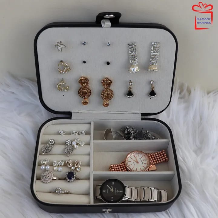 Travel Jewelry Box, Small Jewelry Organizer Boxes for Women Girls, 2 Layer Travel Jewlery Case, PU Leather Mini Portable Jewerly Storage Display Holder for Earrings, Ring, Necklaces, Bracelets - image 4