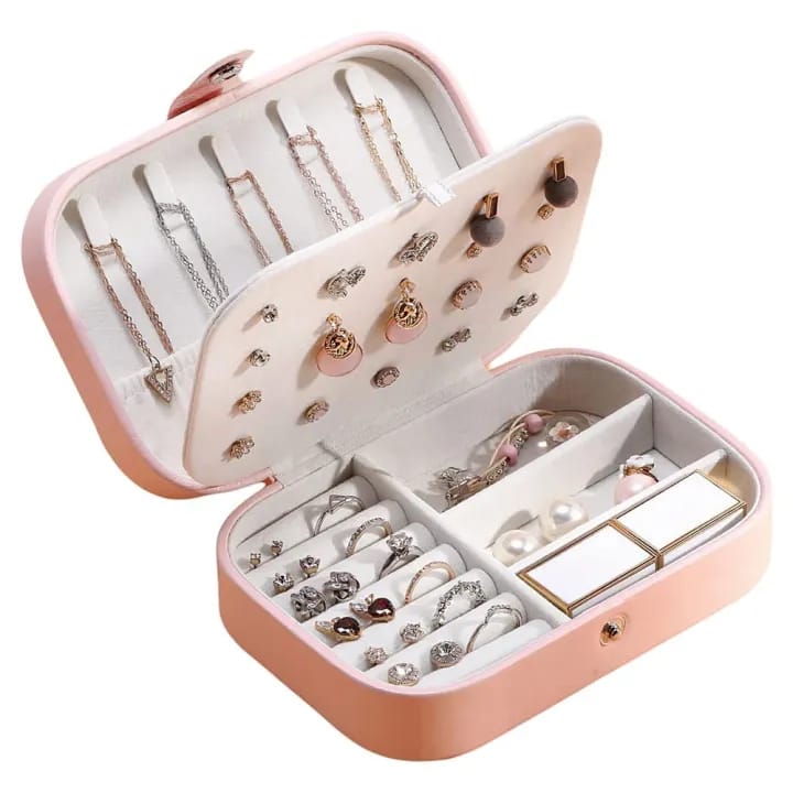 Travel Jewelry Box, Small Jewelry Organizer Boxes for Women Girls, 2 Layer Travel Jewlery Case, PU Leather Mini Portable Jewerly Storage Display Holder for Earrings, Ring, Necklaces, Bracelets - image 1