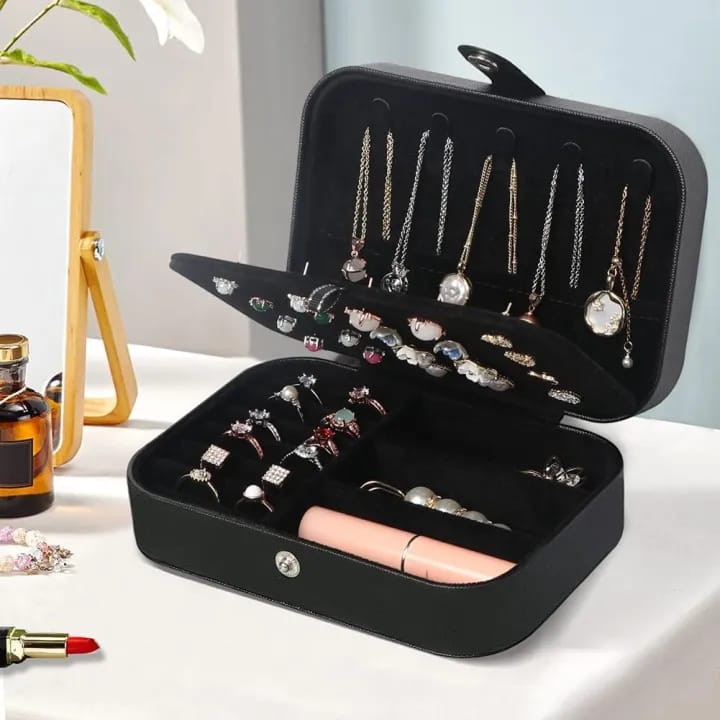 Travel Jewelry Box, Small Jewelry Organizer Boxes for Women Girls, 2 Layer Travel Jewlery Case, PU Leather Mini Portable Jewerly Storage Display Holder for Earrings, Ring, Necklaces, Bracelets - image 3