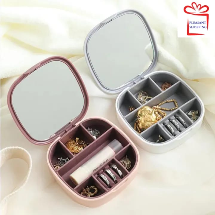 Travel Jewelry Box With Mirror | Mini Portable Storage Case for Women | ABS Safe Keeping Stress-Resistant Jewelry Case - image 1