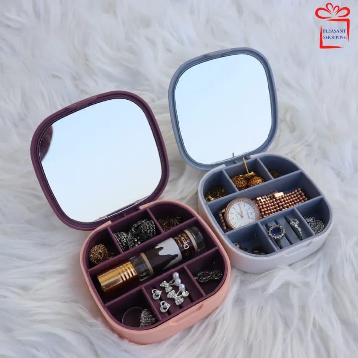 Travel Jewelry Box With Mirror | Mini Portable Storage Case for Women | ABS Safe Keeping Stress-Resistant Jewelry Case - image 4