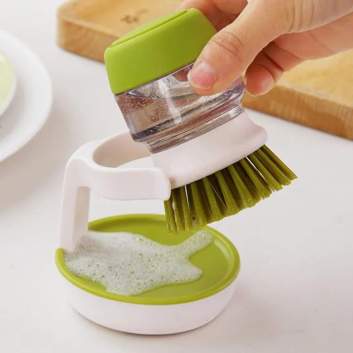 Booster Palm Scrub Dish Brush with Washing Up Liquid Soap Dispenser Storage Stand - image 2
