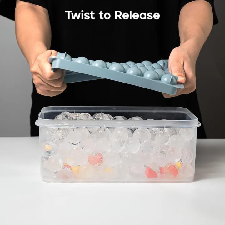Pack of 1 piece Plastic Mini Round Ice Cube Tray with Lid, Ball Maker for Fresh Juice, Mocktails, Whiskey, Cocktails, Tea & Coffee 33 Cavity, Easy Release Stackable in Freezer - image 5