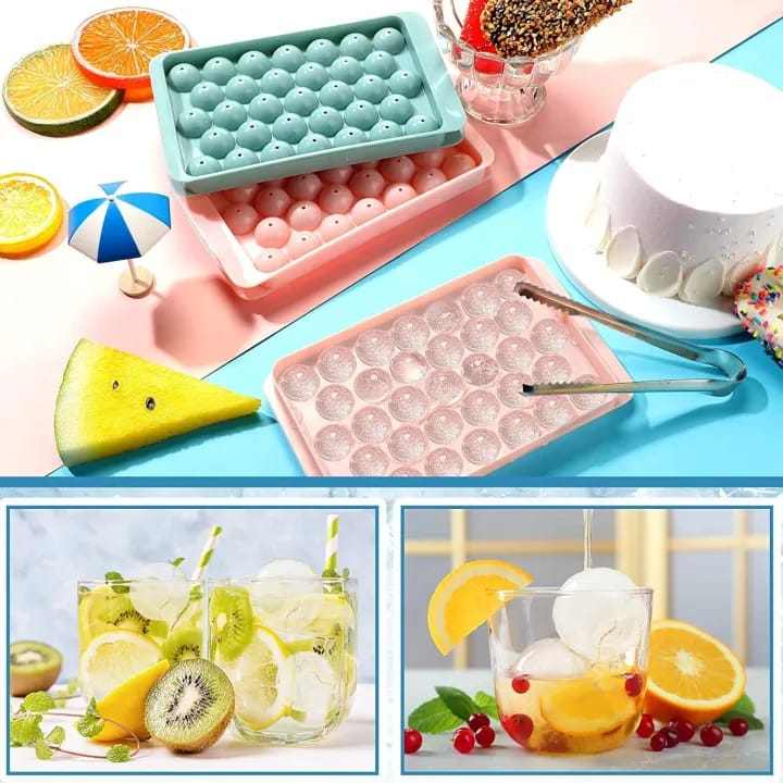 Pack of 1 piece Plastic Mini Round Ice Cube Tray with Lid, Ball Maker for Fresh Juice, Mocktails, Whiskey, Cocktails, Tea & Coffee 33 Cavity, Easy Release Stackable in Freezer - image 2