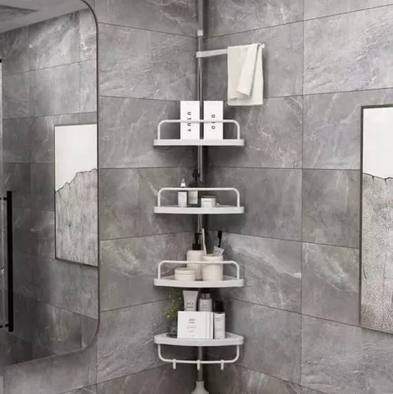 Adjustable Bathroom Corner Rack, Shower Caddy Rustproof Stainless Steel Pole 4-Tier Shower Corner Caddy Tension Pole Adjustable Bathroom Shelf Floor to Ceiling Bathtub Shampoo Storage Rack Organizer Holder No Drilling - image 2