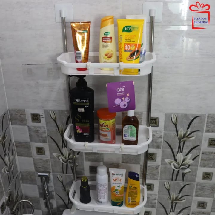 3-Tier Over The Toilet Bathroom Organizer with Hooks, Wall Mount Toilet Storage Rack - Easy Assembly, No Drilling Required - image 4
