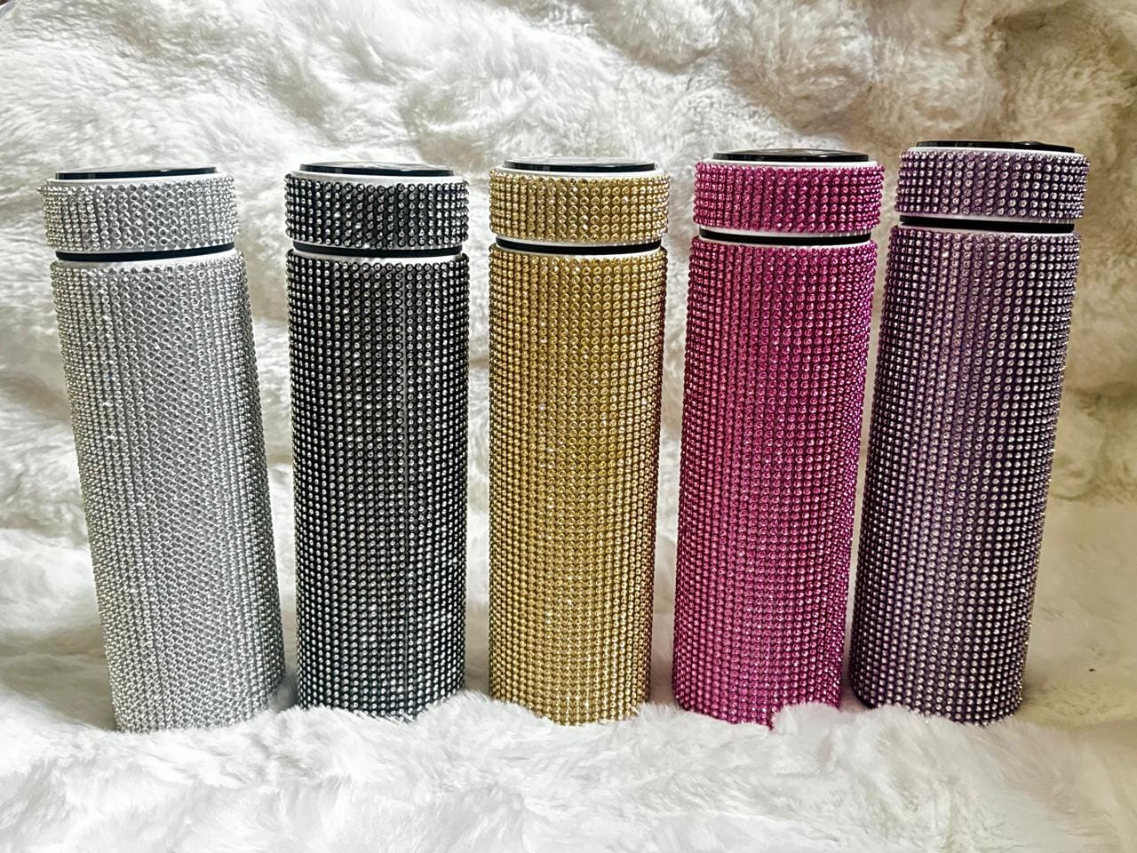 500ml Thermos Water Bottle, Stainless Steel Glitter Studded Bling Rhinestone Bottle With Temperature Display - image 1