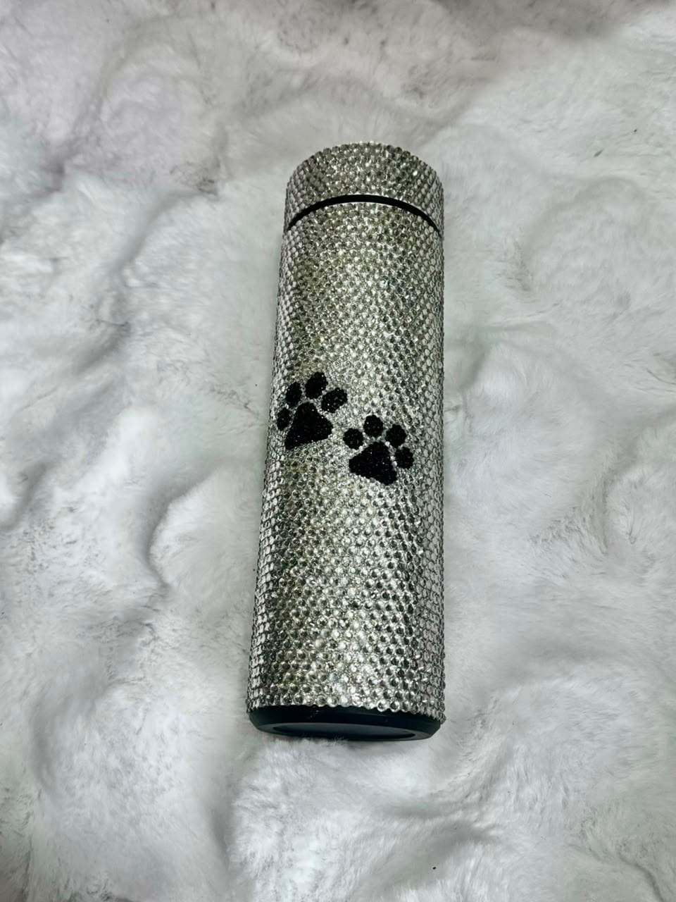 Water Bottle With LED Temperature Display, Stainless Steel Bpa Free 500ml Thermos With Hands Made Rhinestones Paws For Animal Lovers - image 2