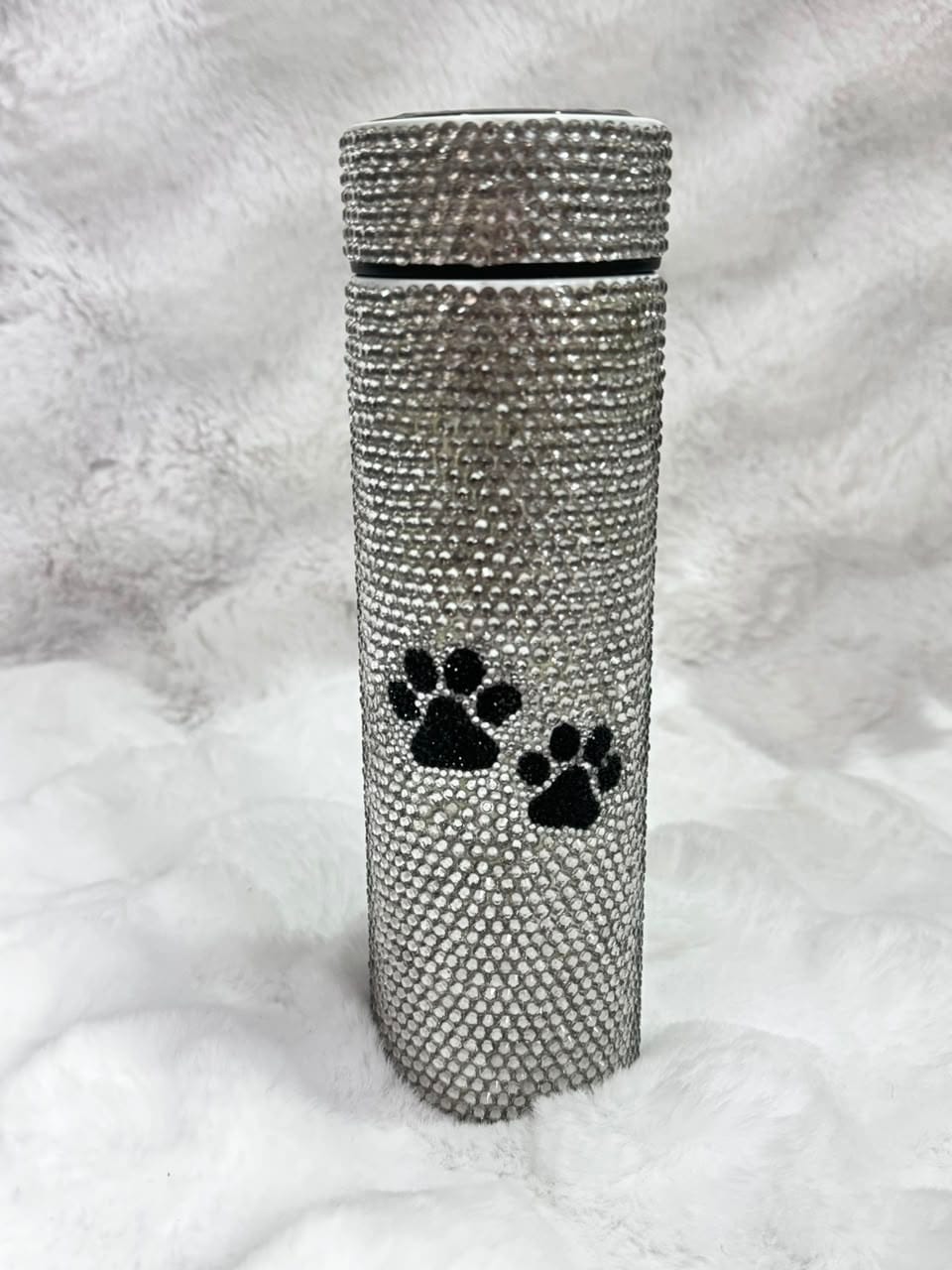 Water Bottle With LED Temperature Display, Stainless Steel Bpa Free 500ml Thermos With Hands Made Rhinestones Paws For Animal Lovers - image 3
