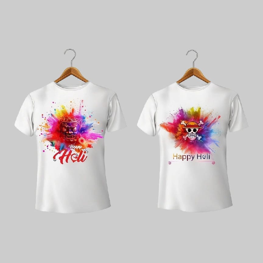 Friends Combo Happy Holi Tshirts (Set Of 2)| Bhairab And GenZ Tshirt | Happy Holi Tshirts | M & L