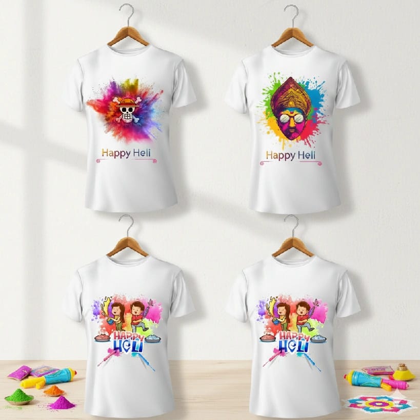 Family Combo Happy Holi Tshirts - Kids And Adult Tshirts For Holi | Set Of 4 - image 2