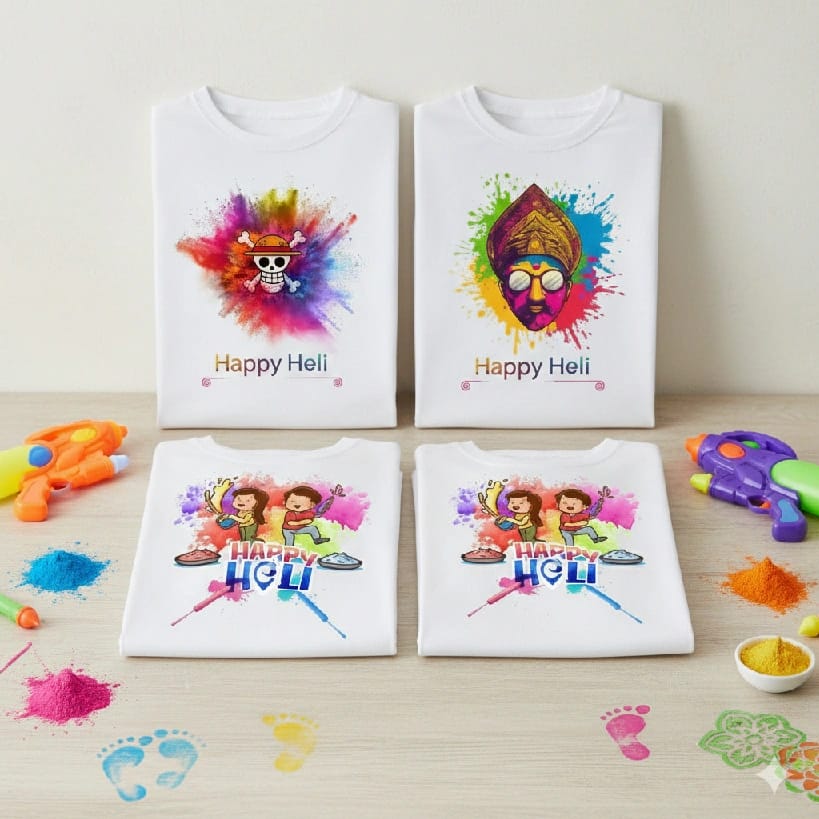 Family Combo Happy Holi Tshirts - Kids And Adult Tshirts For Holi | Set Of 4 - image 3