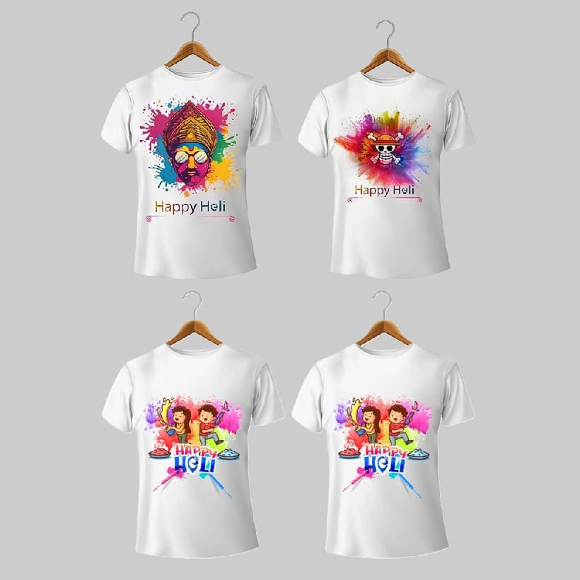 Family Combo Happy Holi Tshirts - Kids And Adult Tshirts For Holi | Set Of 4 - image 1