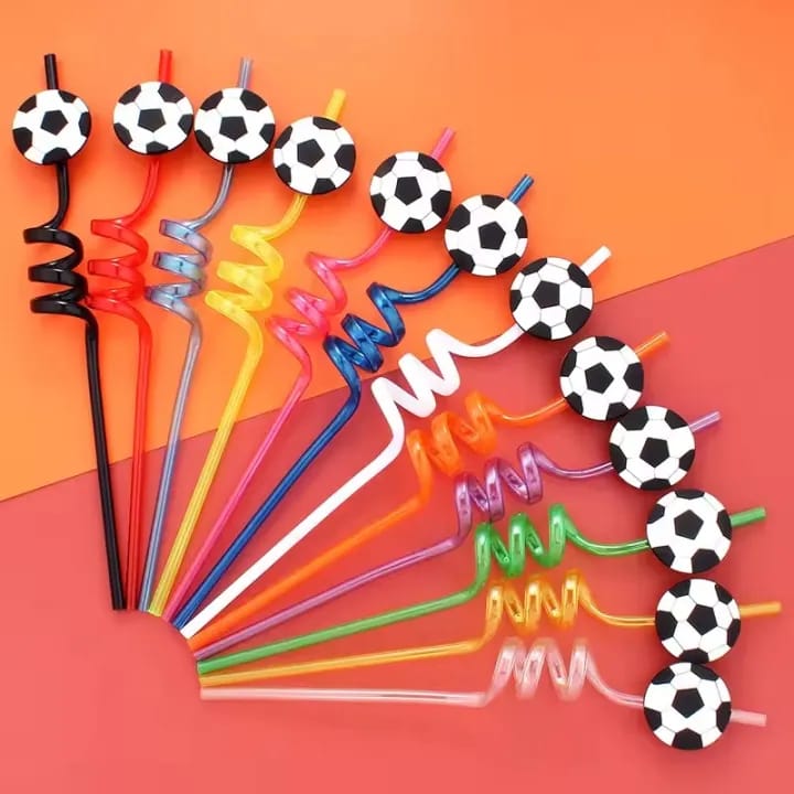 4pcs Reusable Spiral Plastic Straws Soccer Theme Home Party Straws Christmas Birthday Party Decoration Beach Parties Supplies - image 1