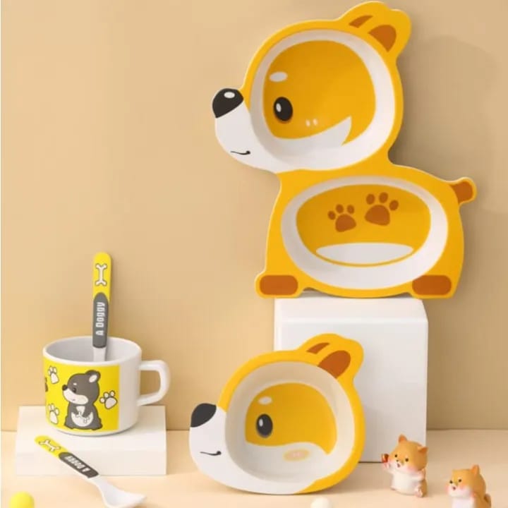 Baby Feeding Utensils Bamboo Fibber Baby Tableware Set, Eco Friendly Bamboo Fiber Dinner Set for Weaning for Kids and Toddlers Set of Plate Bowl Cup Fork and Spoon - image 1