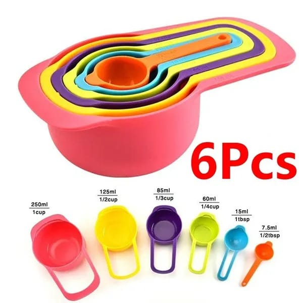 Pack Of 6 Baking Tool Measuring Cup Measuring Spoon Set | Colorful Plastic Baking Measuring Spoons - image 1