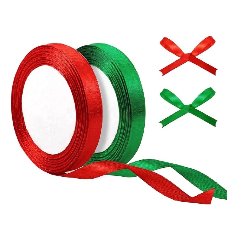 Sajha24 Rolls Satin Ribbon, 10mm Red And Green Ribbons Christmas Ribbon Fabric For Gift Wrapping Wedding Valentine Christmas Pack Of 2 Roll - image 2