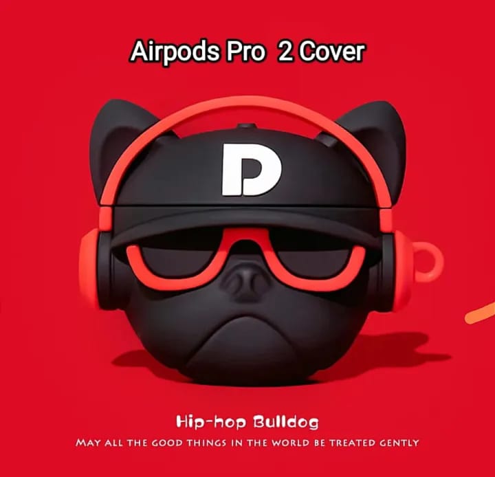 Silicone 3D Cute Animal Bulldog For AirPods Pro 2 -Red - image 2