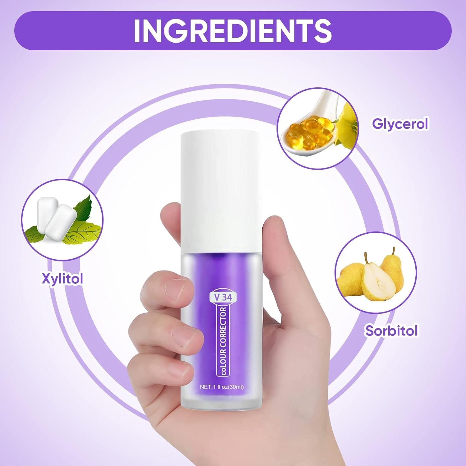 Whitening Toothpaste, Colour Corrector Toothpaste, Tooth Stain Removal Purple Teeth Whitening-30ml - image 2