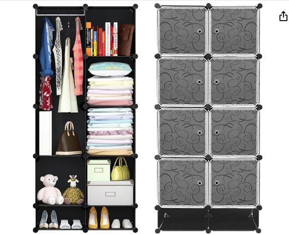 Diy Portable Closet Wardrobe Bedroom Storage Organizer With Doors 8 Cubes(Color May Vary) - image 2